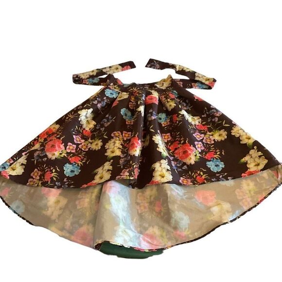 Jasmine High Low Skirt Waist Sash Brown Red Orange Pink Floral Junior Medium - Picture 9 of 12